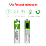 USB Rechargeable Batteries AAA 2pk plus Charger Cable