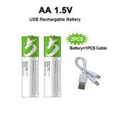 USB Rechargeable Batteries AA 2pk plus Charger Cable