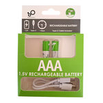 USB Rechargeable Batteries AAA 2pk plus Charger Cable