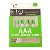 USB Rechargeable Batteries AAA 4pk plus Charger Cable